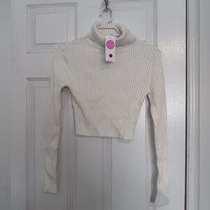 Brand New Honey White Ribbed Cropped Turtleneck